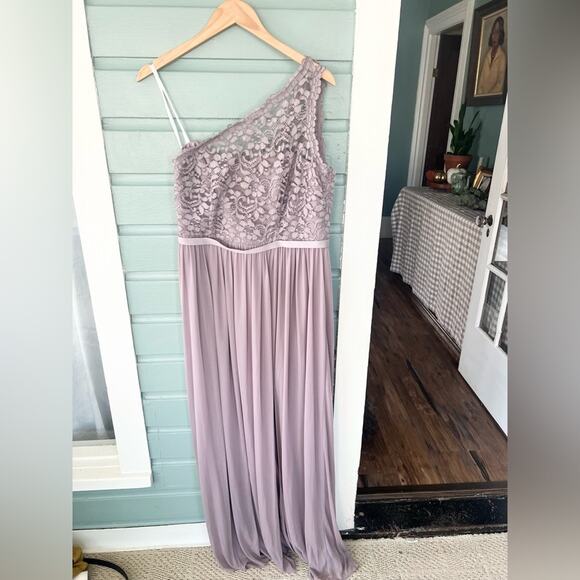David’s bridal NWT lace one shoulder dress gown portobello purple bridesmaid 12 - Picture 2 of 9